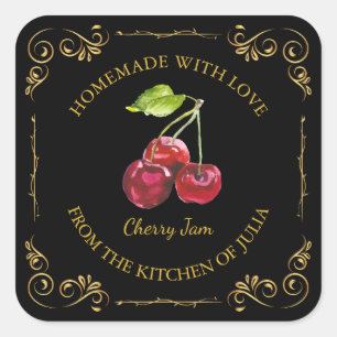 zelfgemaakte Cherry Jam Square Label