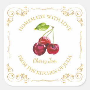 zelfgemaakte Cherry Jam Square Label