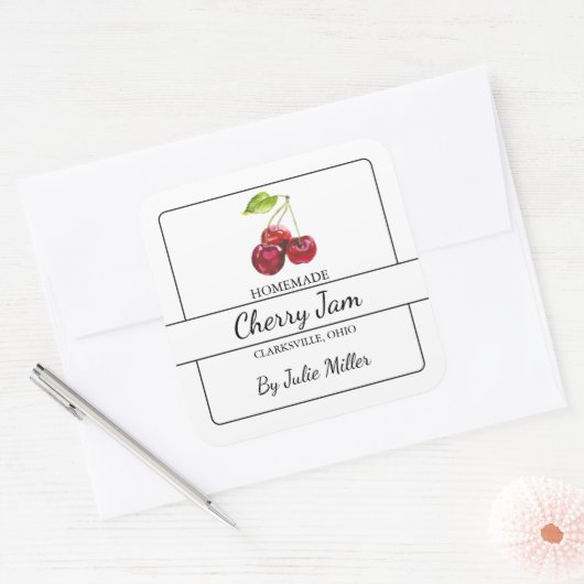Zelfgemaakte Cherry Jam Square Label (Envelop)