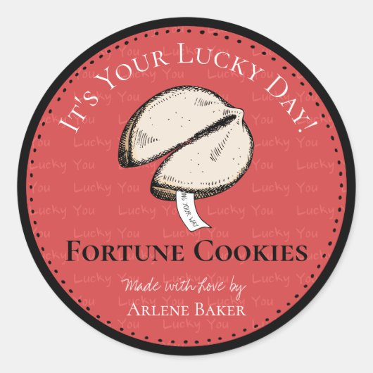 Zelfgemaakte Chinese Fortune Cookie Rode DIY Label (Voorkant)