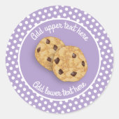 Zelfgemaakte Choc Chip Cookies op lavendel polka d Ronde Sticker (Voorkant)