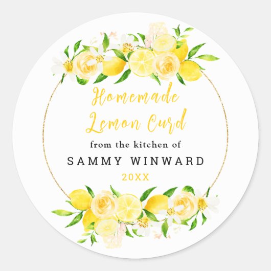 Zelfgemaakte Citroen Curd Inmaaklabel Ronde Sticker (Voorkant)