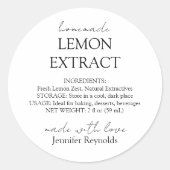 Zelfgemaakte citroen extract instructies ronde sticker (Voorkant)