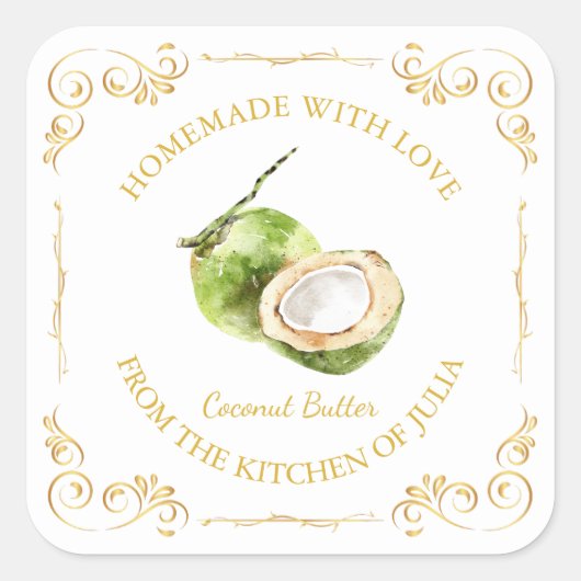 zelfgemaakte Coconut Butter Square Label (Voorkant)
