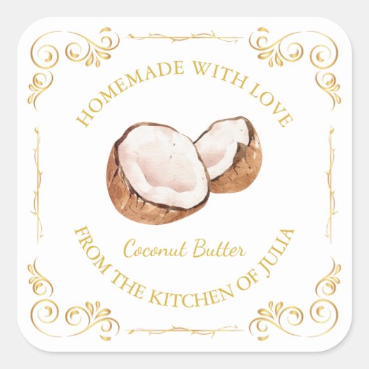  zelfgemaakte Coconut Butter Square Label (Voorkant)
