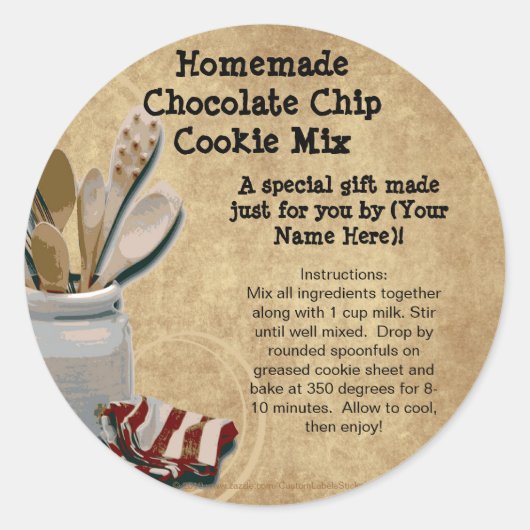 Zelfgemaakte Cookie Mix Gift Jar Labels, gepersona Ronde Sticker (Voorkant)