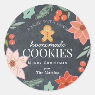 Zelfgemaakte Cookies Floral Chalkboard Vakantie Ronde Sticker
