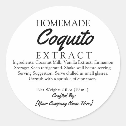 Zelfgemaakte Coquito Extract Ingrediënten Ronde Sticker (Voorkant)