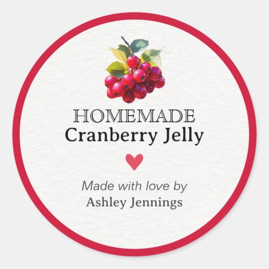 Zelfgemaakte Cranberry Gelei Label Aangepaste Stic (Voorkant)