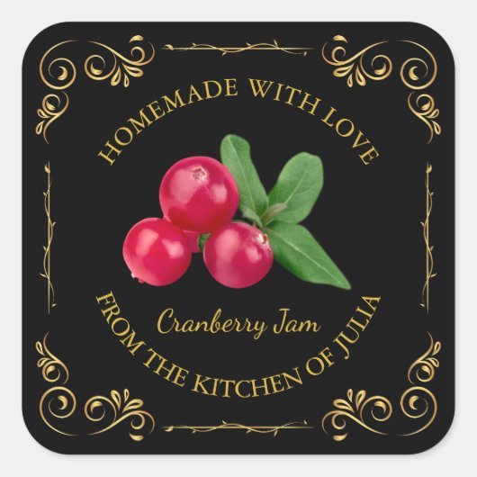 zelfgemaakte Cranberry Jam Square Label (Voorkant)