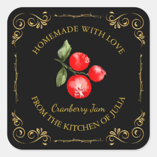 zelfgemaakte Cranberry Jam Square Label