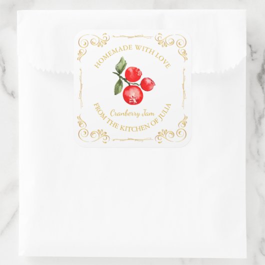  zelfgemaakte Cranberry Jam Square Label (Tas)