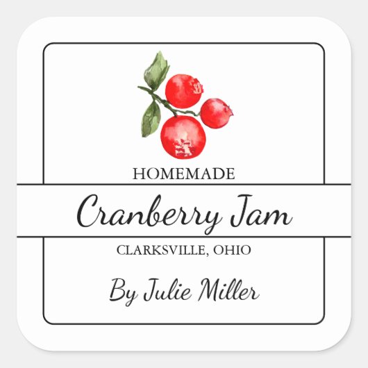 Zelfgemaakte Cranberry Jam Square Label (Voorkant)