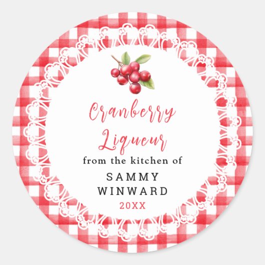 Zelfgemaakte Cranberry Likeur Fles Etiket (Voorkant)