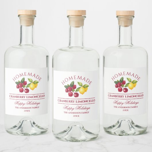Zelfgemaakte Cranberry Limoncello Vakantie Likeurfles Etiket (Flessen)