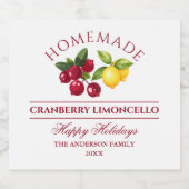 Zelfgemaakte Cranberry Limoncello Vakantie Likeurfles Etiket (Enkel label)
