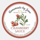 Zelfgemaakte CRANBERRY Sauce Red Border Gold Heart Ronde Sticker (Voorkant)