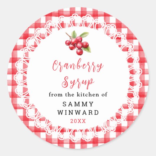Zelfgemaakte Cranberry Siroop Fles Etiket (Voorkant)