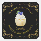 zelfgemaakte cupcake vierkant label (Voorkant)