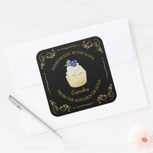 zelfgemaakte cupcake vierkant label (Envelop)