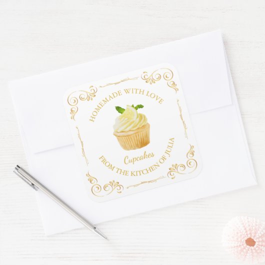  zelfgemaakte cupcake vierkant label (Envelop)