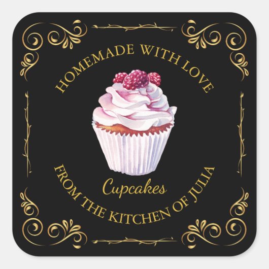  zelfgemaakte cupcake vierkant label (Voorkant)