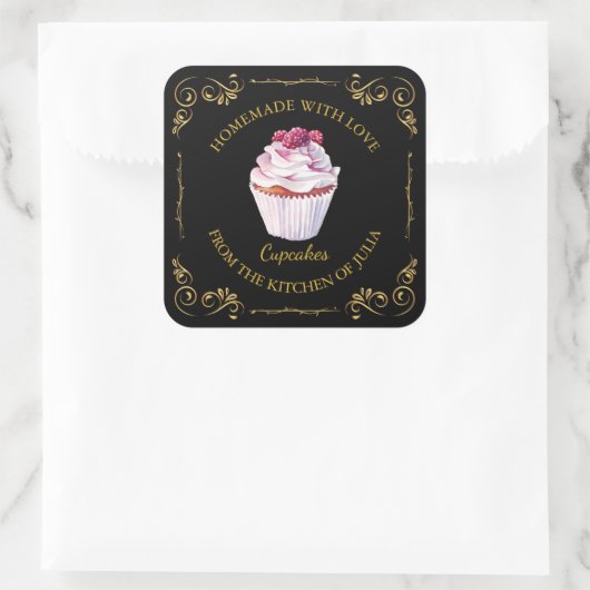 zelfgemaakte cupcake vierkant label (Tas)