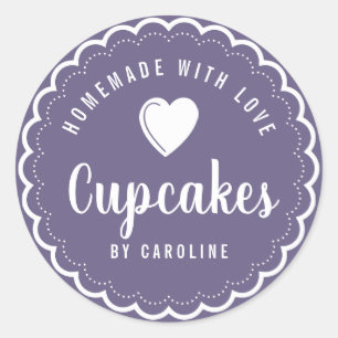 Zelfgemaakte cupcakes bakkerij paarse ronde sticker