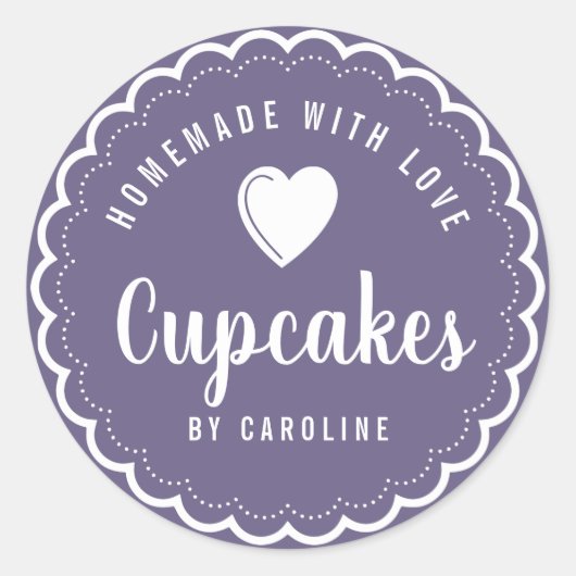 Zelfgemaakte cupcakes bakkerij paarse ronde sticker (Voorkant)