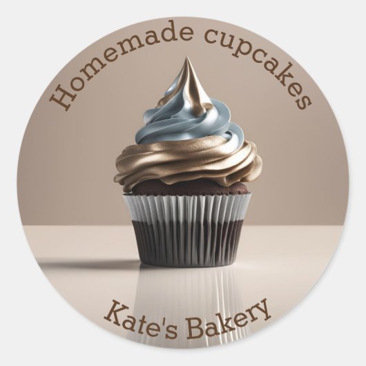 Zelfgemaakte Cupcakes Goud Beige Ronde Sticker (Voorkant)