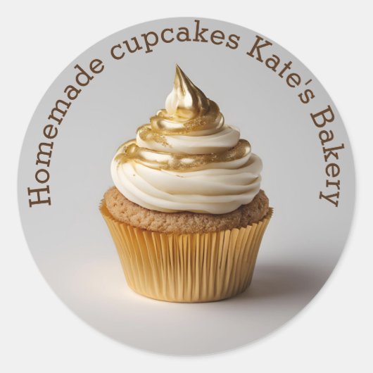 Zelfgemaakte Cupcakes Goud Beige Ronde Sticker (Voorkant)