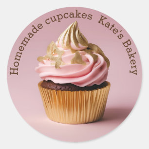 Zelfgemaakte Cupcakes Gouden Pastel Roze Ronde Sti Sticker