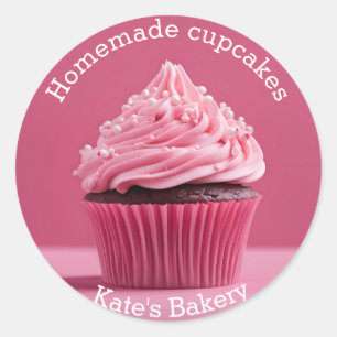 Zelfgemaakte Cupcakes Paste Roze Ronde Sticker
