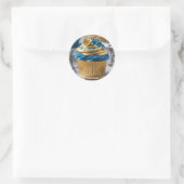 Zelfgemaakte Cupcakes Wit Blauw Ronde Sticker (Tas)