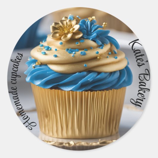 Zelfgemaakte Cupcakes Wit Blauw Ronde Sticker (Voorkant)