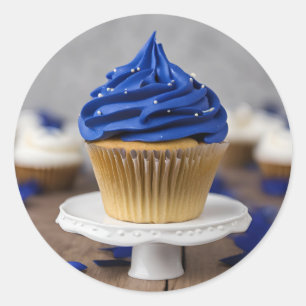 Zelfgemaakte Cupcakes Wit Blauw Ronde Sticker