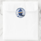 Zelfgemaakte Cupcakes Wit Blauw Ronde Sticker (Tas)