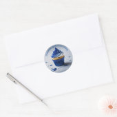 Zelfgemaakte Cupcakes Wit Blauw Ronde Sticker (Envelop)