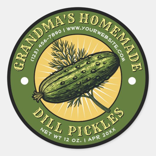 Zelfgemaakte Dill Pickles Label Sjabloon (Voorkant)