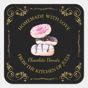 zelfgemaakte donut square label Black