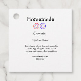 Zelfgemaakte donuts gemaakt met liefde en tekst to bedankjes labels
