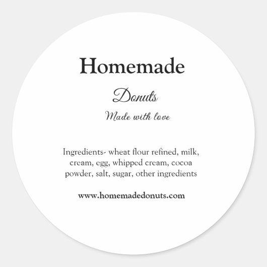 Zelfgemaakte donuts gemaakt met liefde en tekst to ronde sticker (Voorkant)