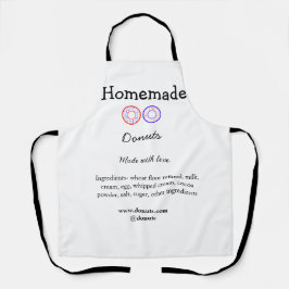 Zelfgemaakte donuts gemaakt met liefde en tekst to schort