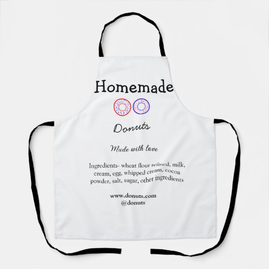 Zelfgemaakte donuts gemaakt met liefde en tekst to schort (Voorkant)