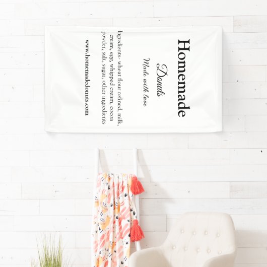 Zelfgemaakte donuts gemaakt met liefde en tekst to spandoek (Insitu)