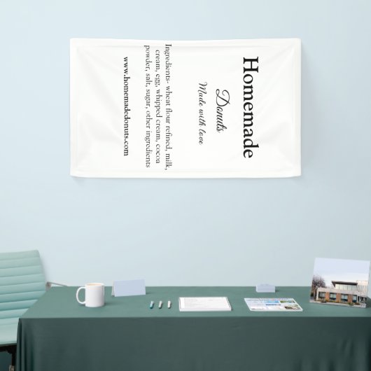 Zelfgemaakte donuts gemaakt met liefde en tekst to spandoek (Beurs)