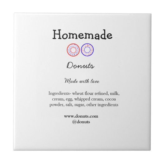Zelfgemaakte donuts gemaakt met liefde en tekst to tegeltje (Voorkant)