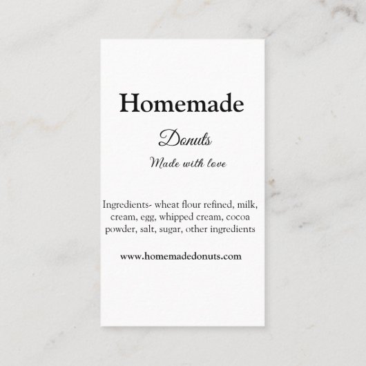 Zelfgemaakte donuts gemaakt met liefde en tekst to visitekaartje (Achterkant)