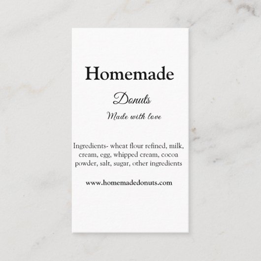 Zelfgemaakte donuts gemaakt met liefde en tekst to visitekaartje (Voorkant)