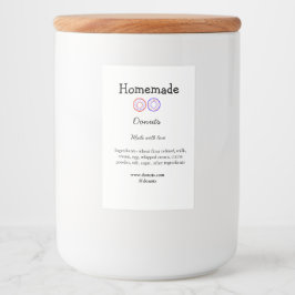 Zelfgemaakte donuts gemaakt met liefde en tekst to voedselcontainer etiket